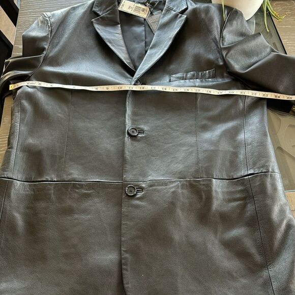 Alfani Men’s Black Genuine Leather Jacket Blazer Sleek Dress Coat Sz 42 REG NWT - Picture 8 of 14
